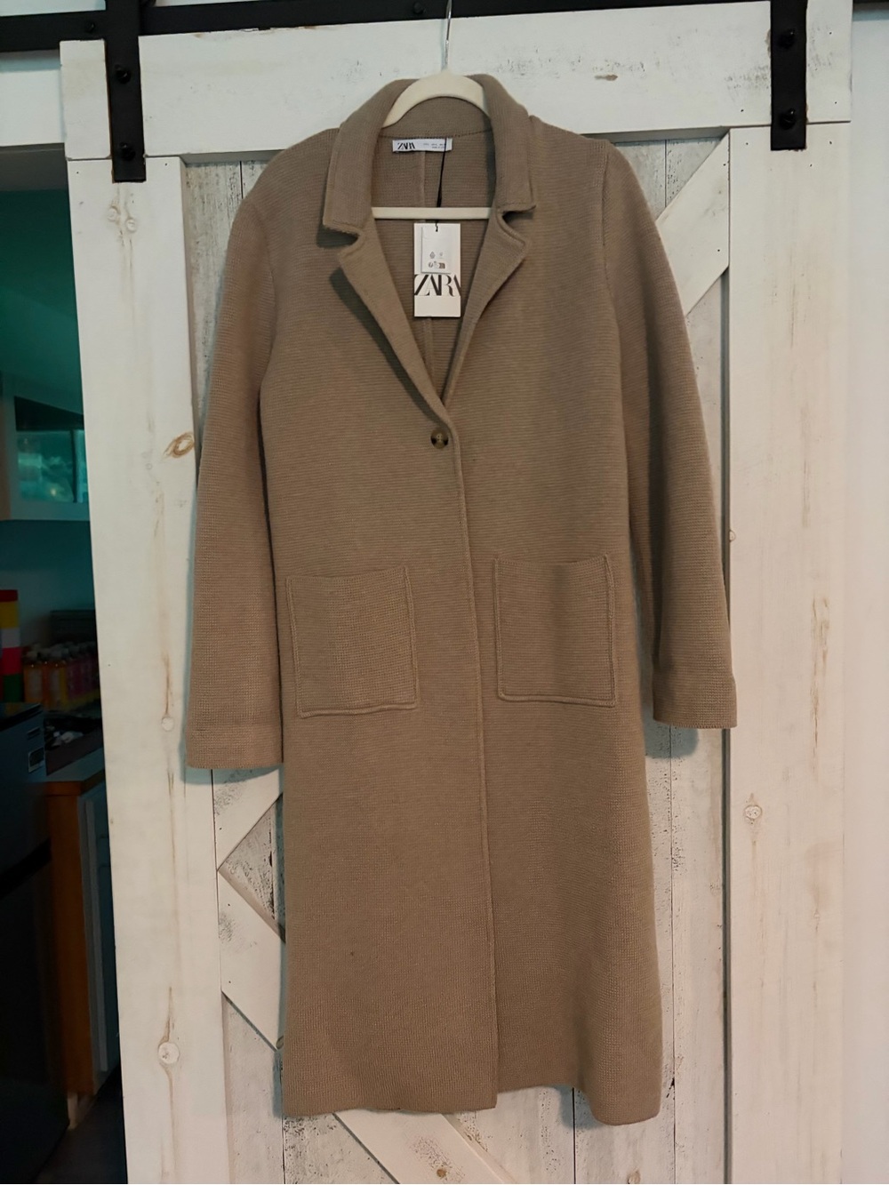 Zara Long Tan Single-Button knotted Coat/Long Cardigan. NWT